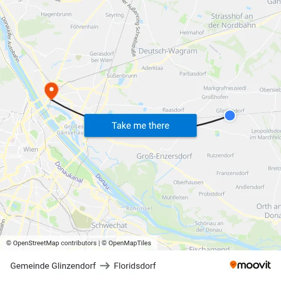 Gemeinde Glinzendorf to Floridsdorf map