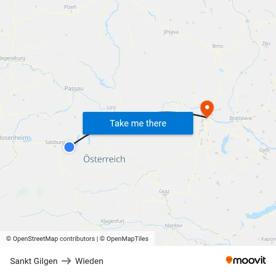 Sankt Gilgen to Wieden map