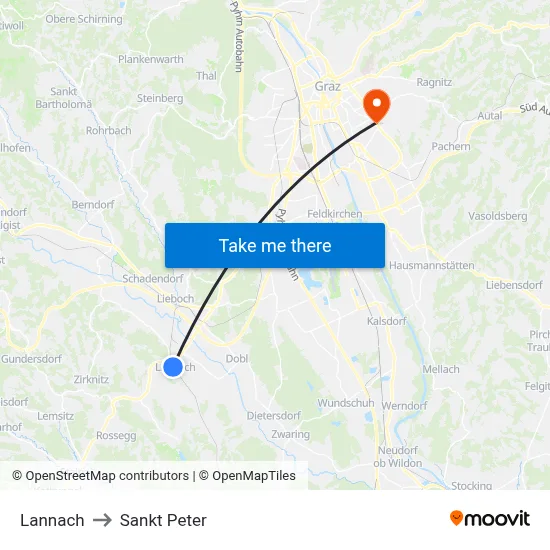 Lannach to Sankt Peter map