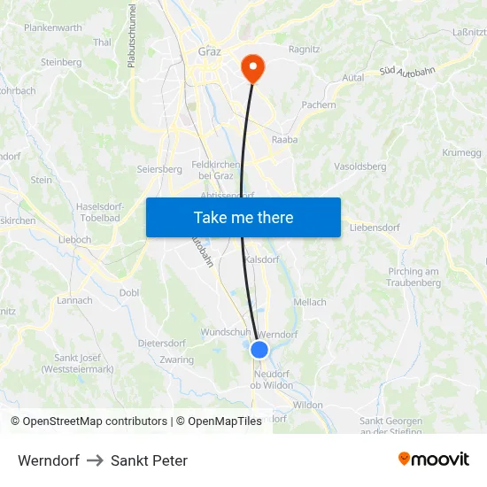 Werndorf to Sankt Peter map