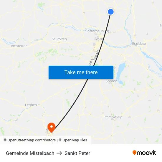 Gemeinde Mistelbach to Sankt Peter map