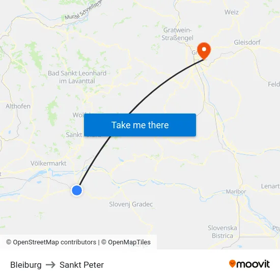 Bleiburg to Sankt Peter map