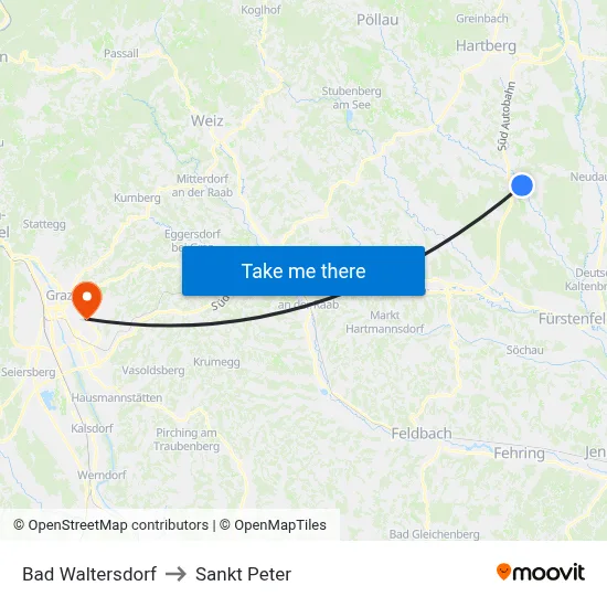 Bad Waltersdorf to Sankt Peter map