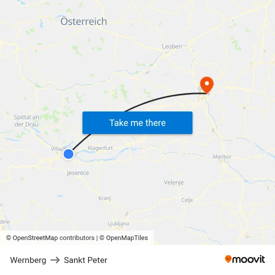Wernberg to Sankt Peter map