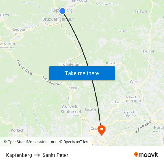 Kapfenberg to Sankt Peter map