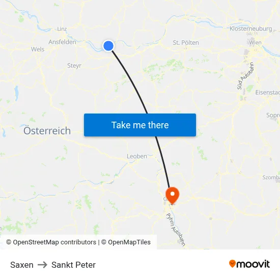 Saxen to Sankt Peter map