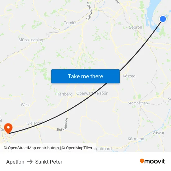 Apetlon to Sankt Peter map