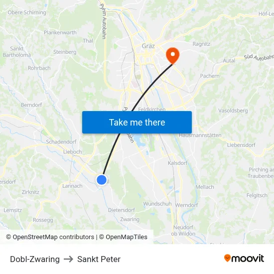 Dobl-Zwaring to Sankt Peter map