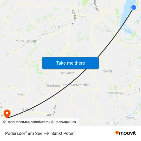 Podersdorf am See to Sankt Peter map