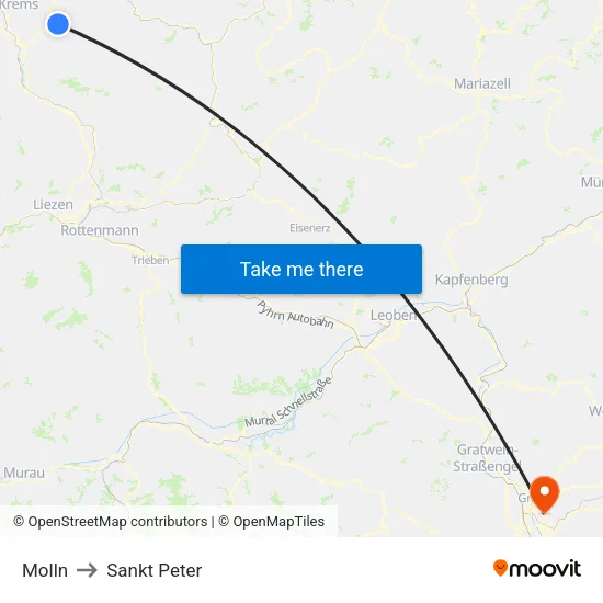 Molln to Sankt Peter map