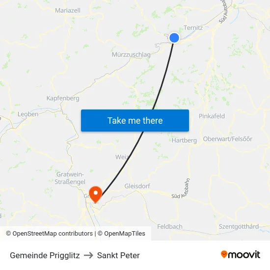 Gemeinde Prigglitz to Sankt Peter map