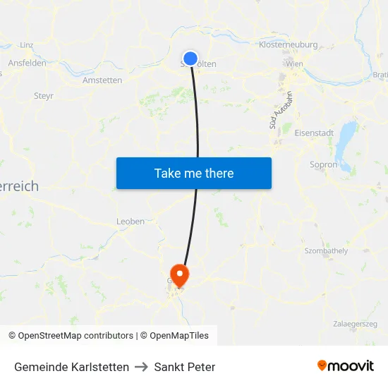 Gemeinde Karlstetten to Sankt Peter map