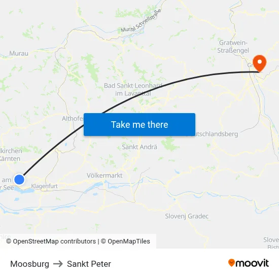 Moosburg to Sankt Peter map