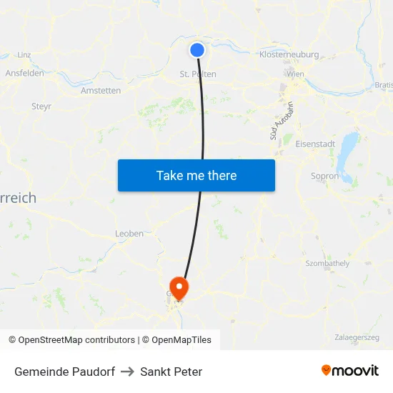 Gemeinde Paudorf to Sankt Peter map
