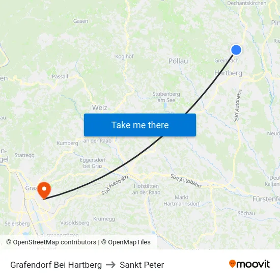 Grafendorf Bei Hartberg to Sankt Peter map