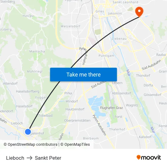 Lieboch to Sankt Peter map