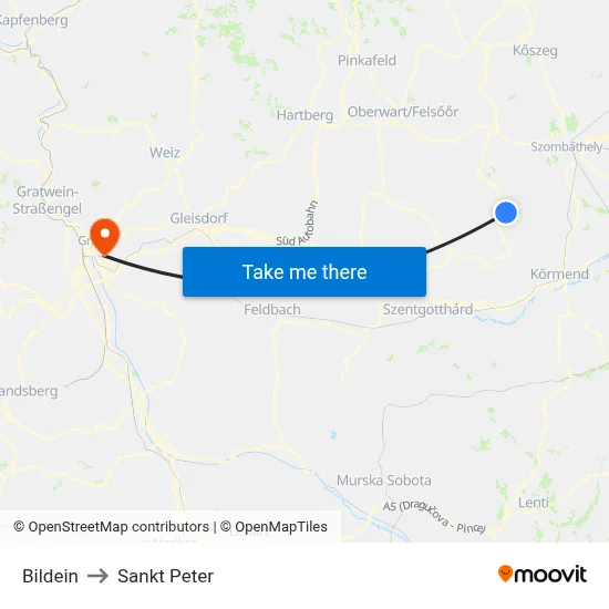 Bildein to Sankt Peter map