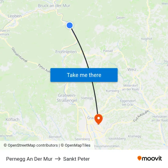 Pernegg An Der Mur to Sankt Peter map