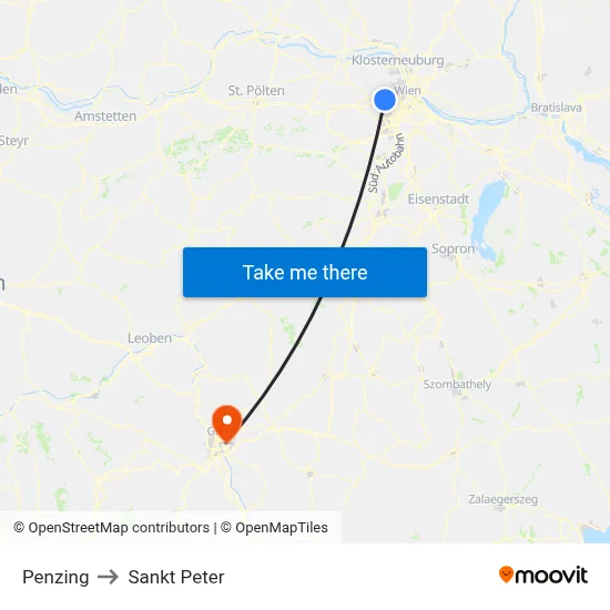 Penzing to Sankt Peter map