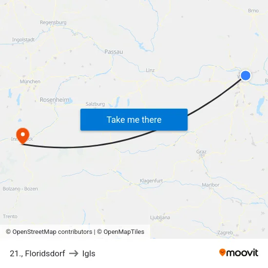 21., Floridsdorf to Igls map
