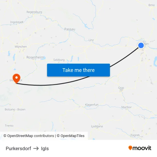 Purkersdorf to Igls map