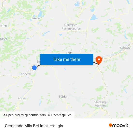 Gemeinde Mils Bei Imst to Igls map