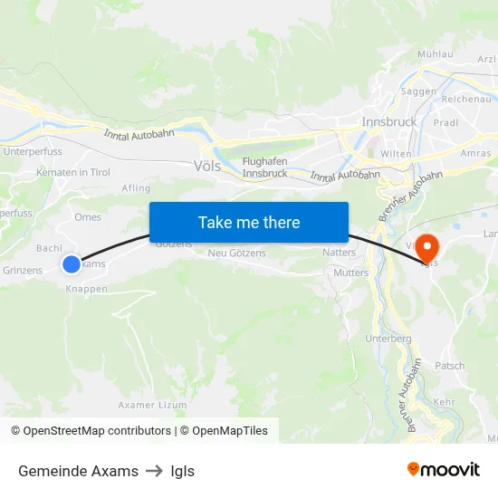 Gemeinde Axams to Igls map