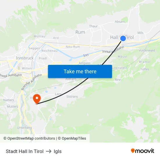 Stadt Hall In Tirol to Igls map