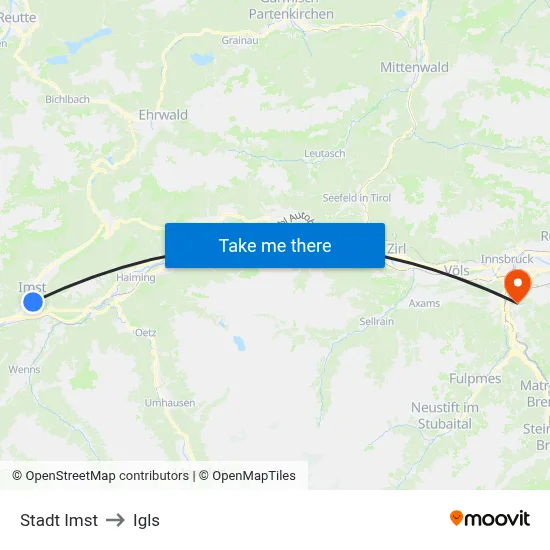Stadt Imst to Igls map