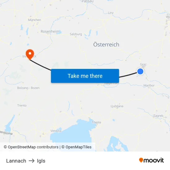 Lannach to Igls map