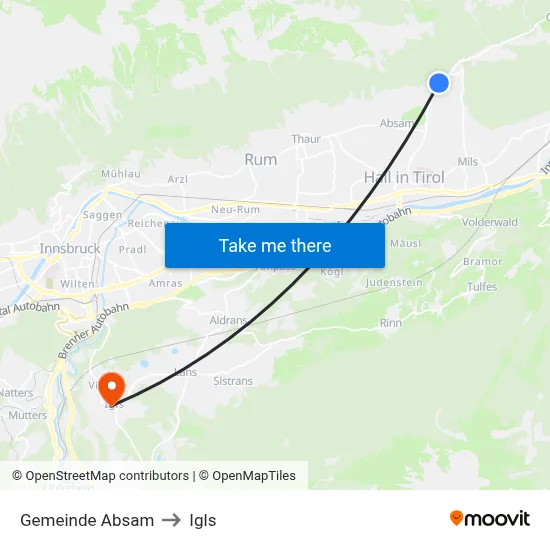 Gemeinde Absam to Igls map