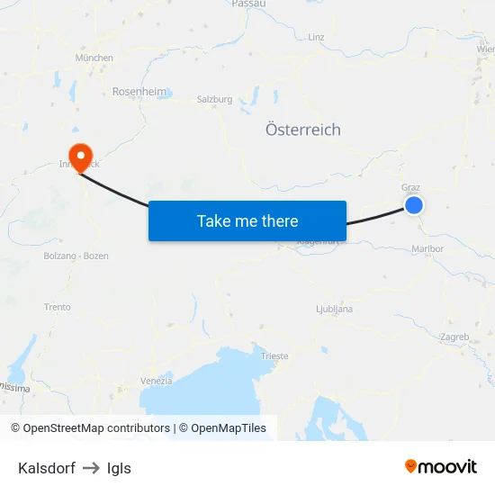 Kalsdorf to Igls map