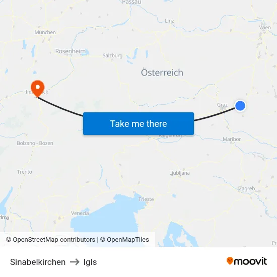 Sinabelkirchen to Igls map