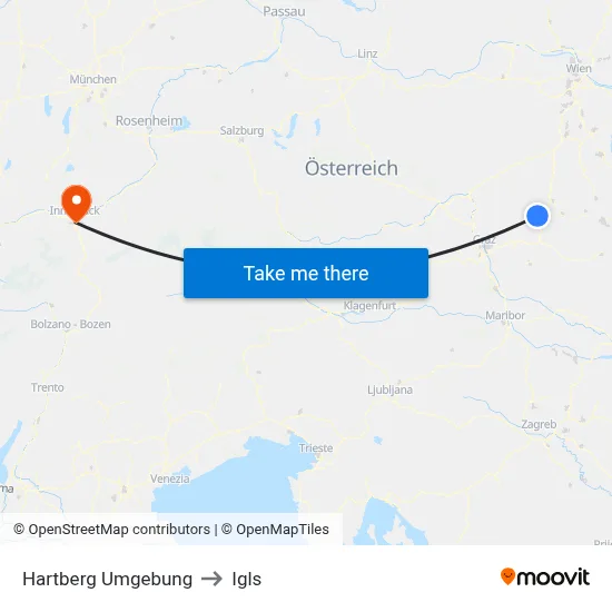 Hartberg Umgebung to Igls map