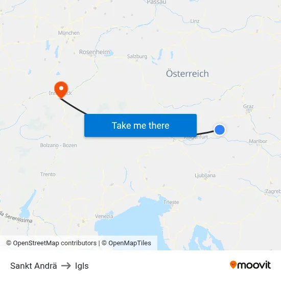 Sankt Andrä to Igls map