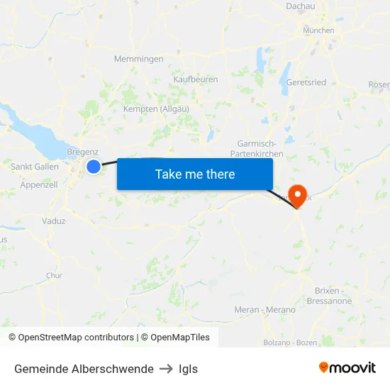 Gemeinde Alberschwende to Igls map