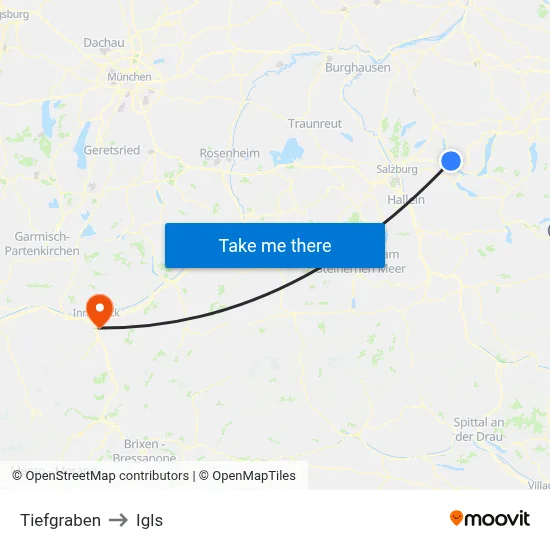 Tiefgraben to Igls map
