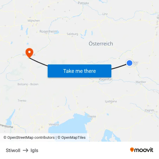 Stiwoll to Igls map