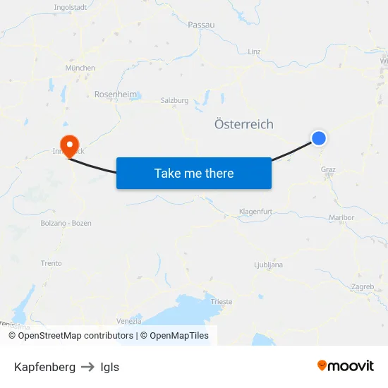 Kapfenberg to Igls map
