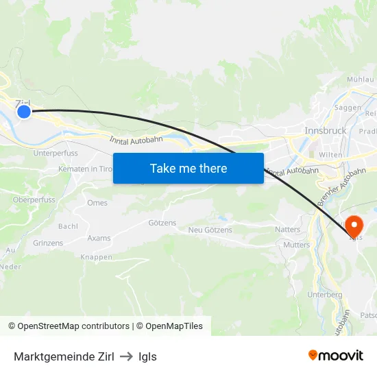 Marktgemeinde Zirl to Igls map