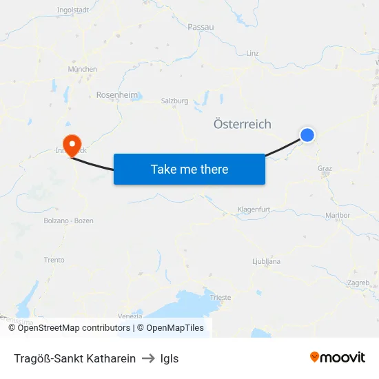 Tragöß-Sankt Katharein to Igls map