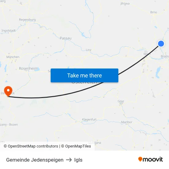Gemeinde Jedenspeigen to Igls map