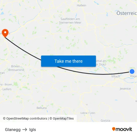 Glanegg to Igls map