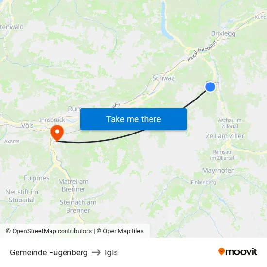Gemeinde Fügenberg to Igls map
