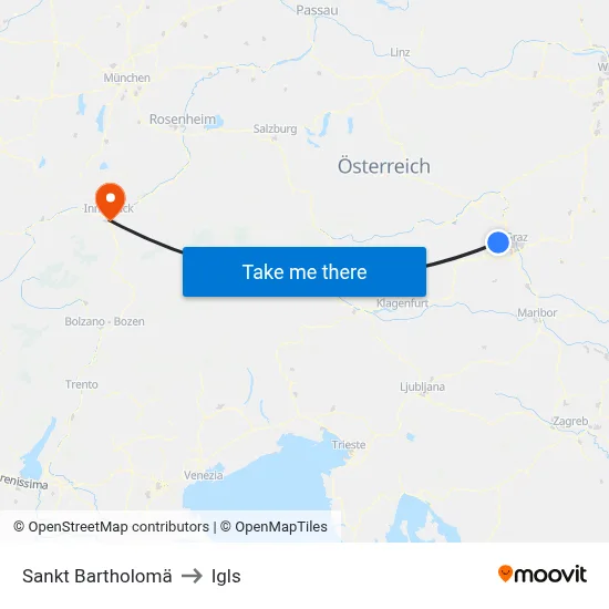 Sankt Bartholomä to Igls map
