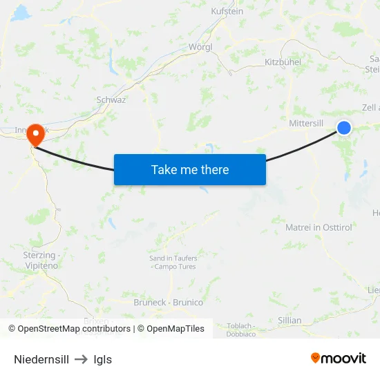 Niedernsill to Igls map