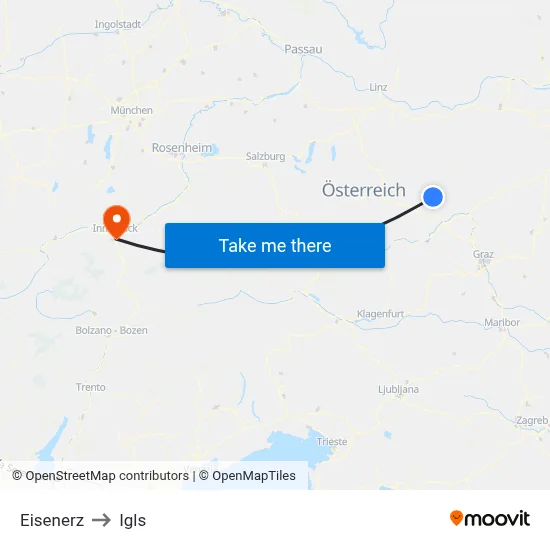 Eisenerz to Igls map