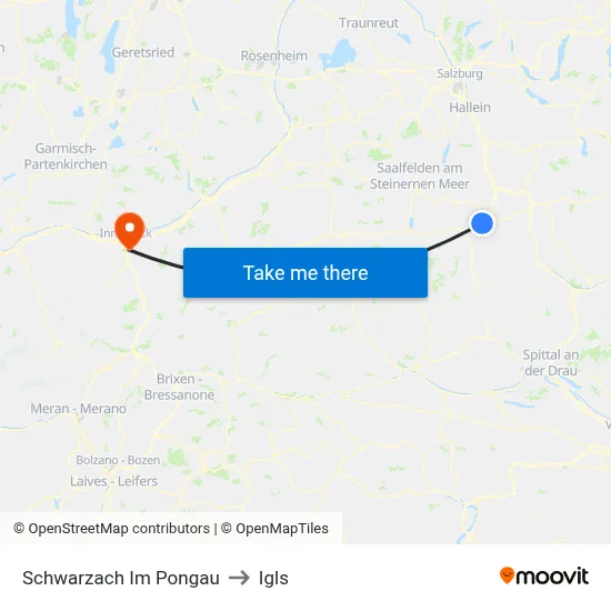 Schwarzach Im Pongau to Igls map