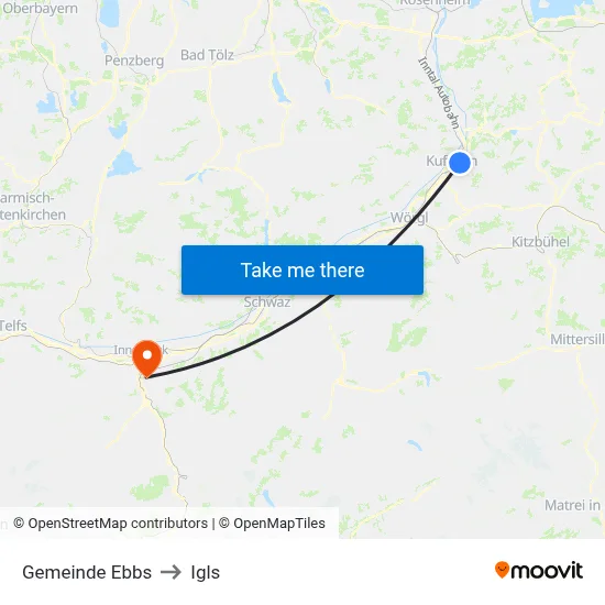 Gemeinde Ebbs to Igls map