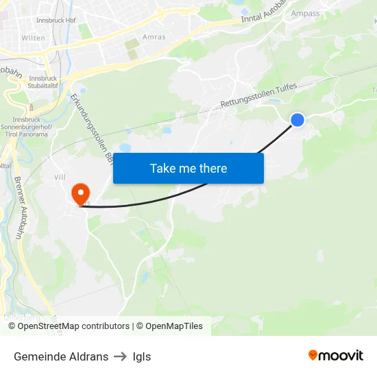Gemeinde Aldrans to Igls map